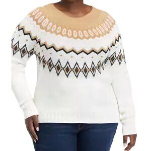 Crown & Ivy Cream Gold Fair Isle Pullover Crewneck Sweater Size XL